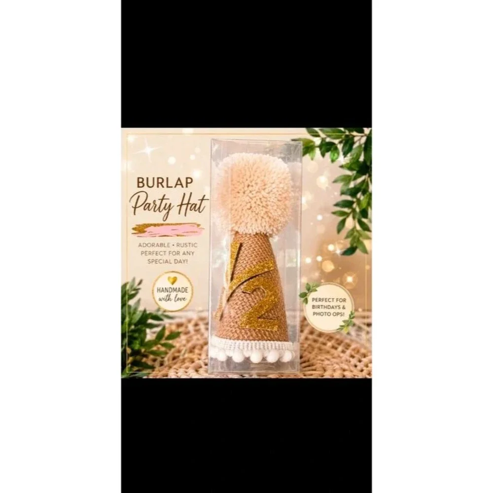 New Burlap Half-Birthday Party Mini Cone Hat